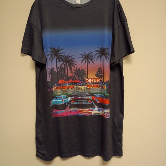 SHEIN Black Graphic Diner T-Shirt Dress - Picture 5 of 6